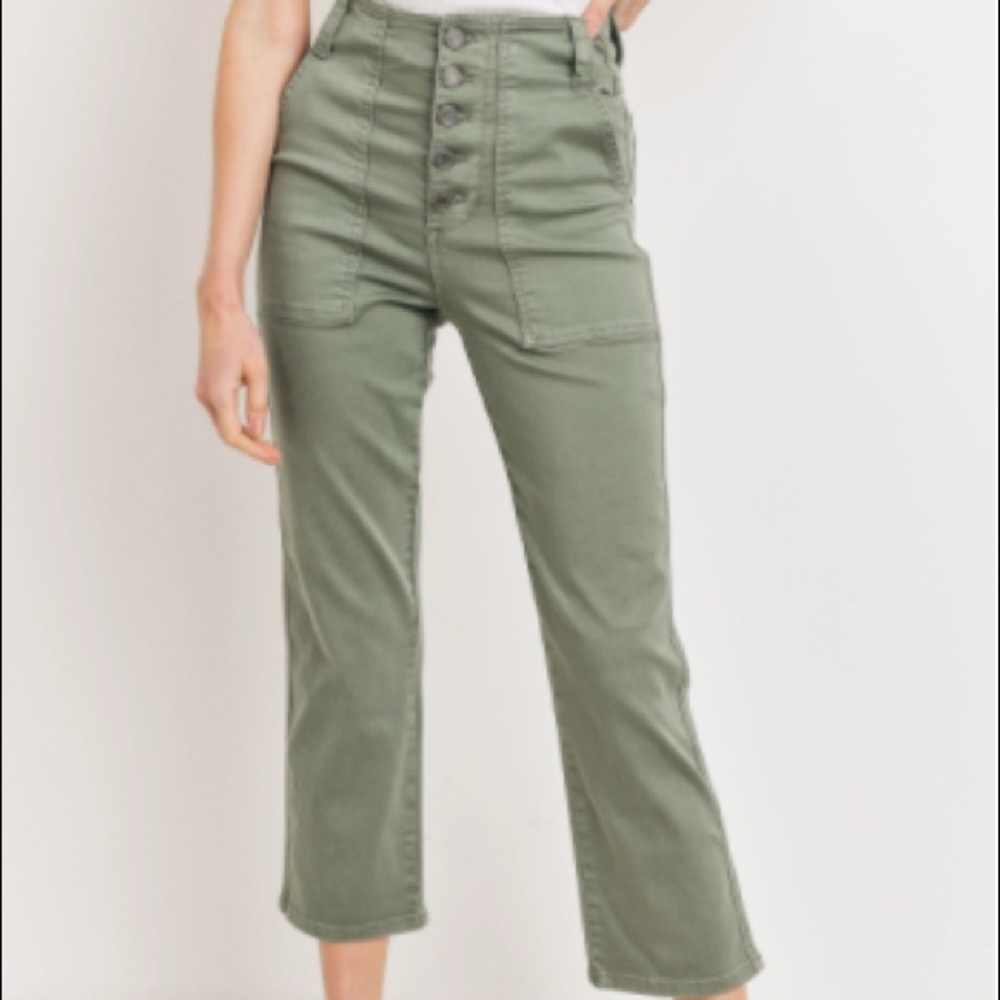 Army Green Military Stretchy High Waisted Jeans